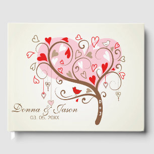 Tree With Birds And Hearts Guest Book