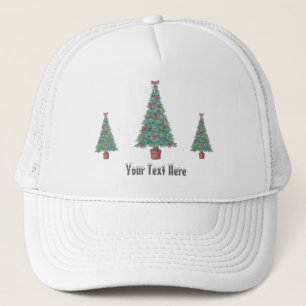 tree with decorations red bows and bells christmas trucker hat
