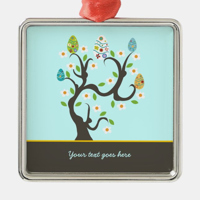 Tree with Easter eggs and flowers custom ornament (Front)
