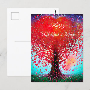 Tree with falling hearts valentine postcard