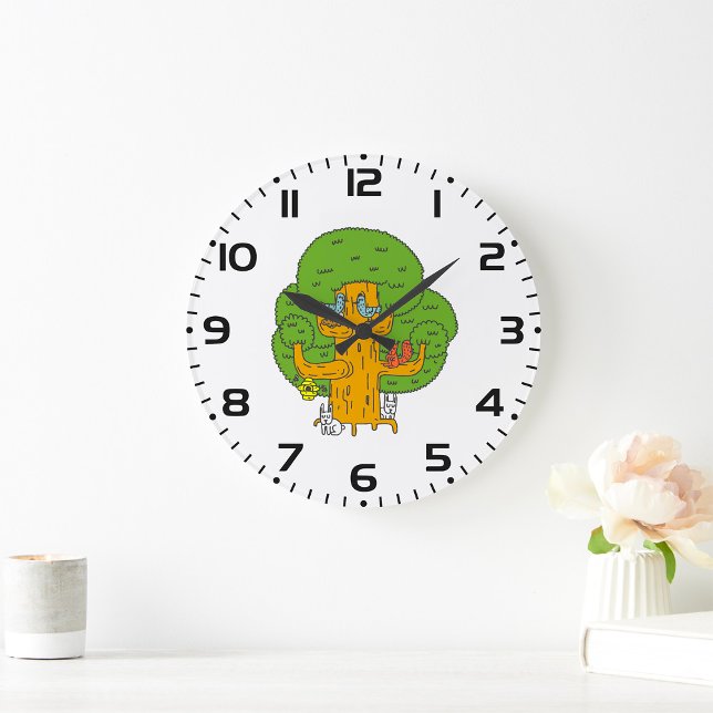 Tree with Forest Animals Cute Nature  Large Clock (Creator Uploaded)