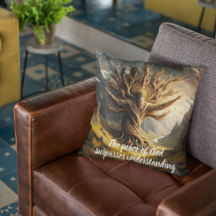 Tree with Gods peace surpasses all Throw Pillow
