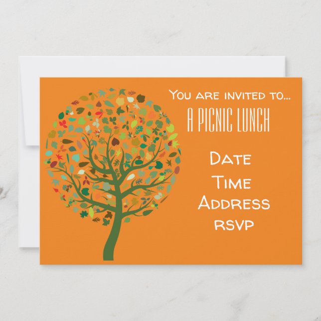 Tree with leaves nature Summer picnic lunch party Invitation (Front)