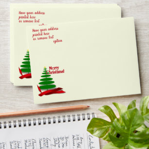 Tree with Red Ribbon Christmas Envelope