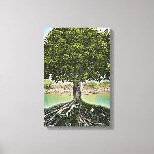 Tree with Roots by Water Canvas Print
