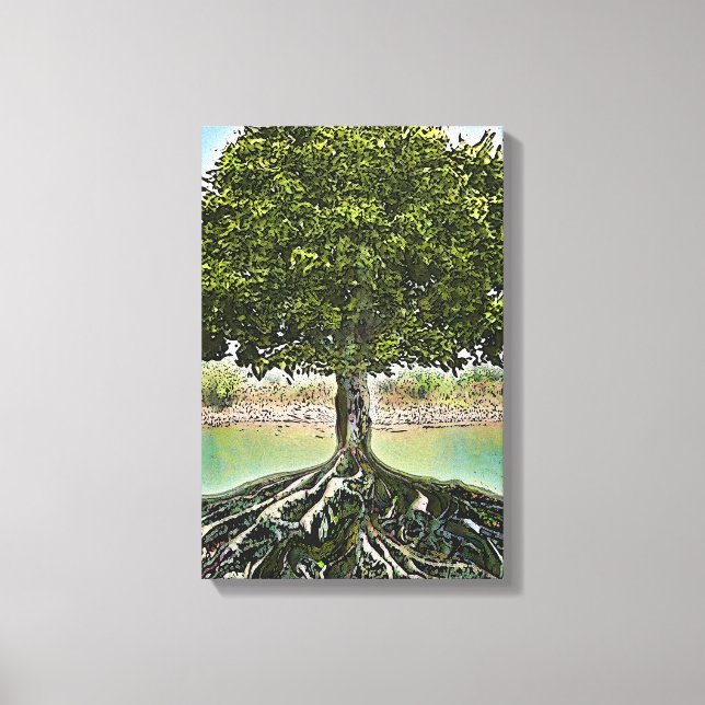 Tree with Roots by Water Canvas Print (Front)