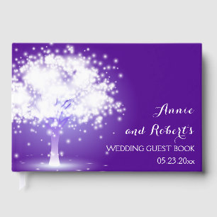 Tree with sparkling lights purple wedding guest book