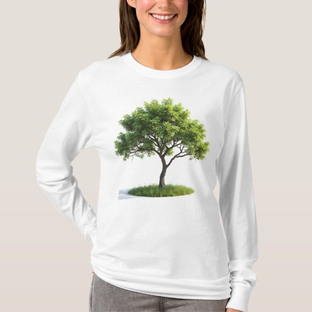 Tree with thin branches and green leaves T-Shirt (Front)