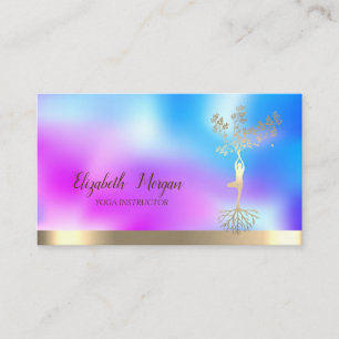 Tree Women Silhouette Holographic Yoga Instructor Business Card