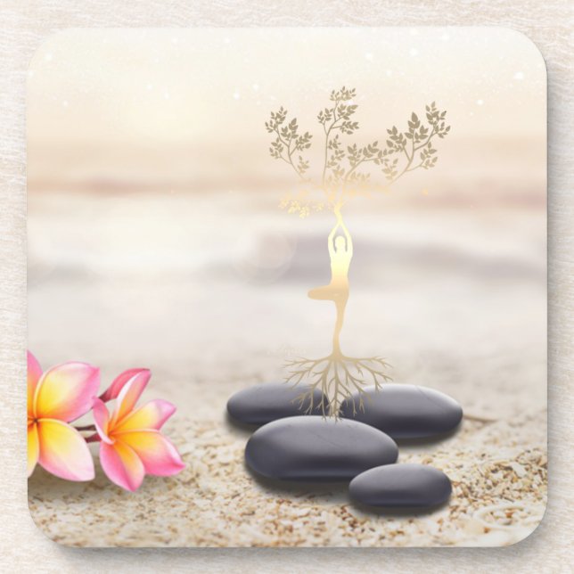  Tree Women Silhouette Zen Stones   Coaster (Front)