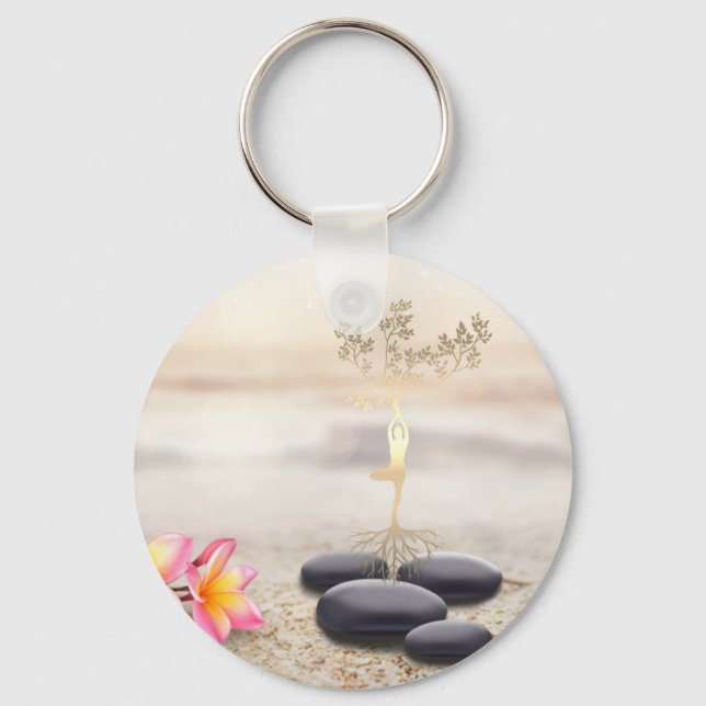  Tree Women Silhouette Zen Stones    Keychain (Front)