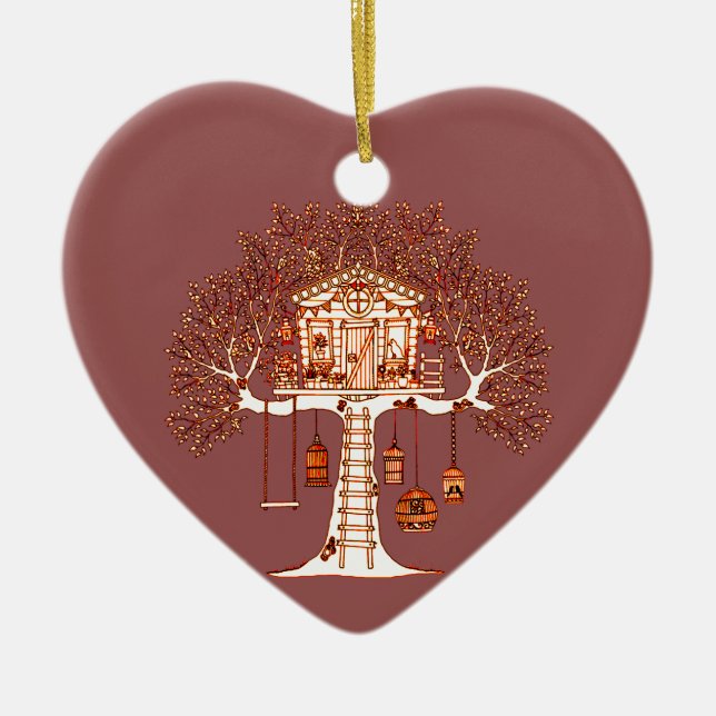 Treehouse Ceramic Ornament (Front)