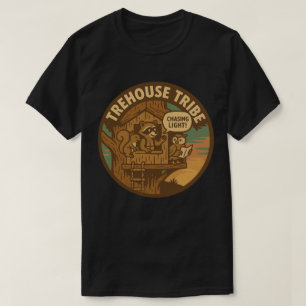 Treehouse Tribe Raccoon Squirrel Owl Chasing Light T-Shirt