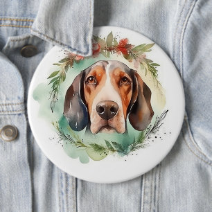 Treeing Walker Christmas Wreath Festive Pup  6 Inch Round Button