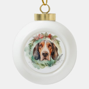 Treeing Walker Christmas Wreath Festive Pup  Ceramic Ball Christmas Ornament