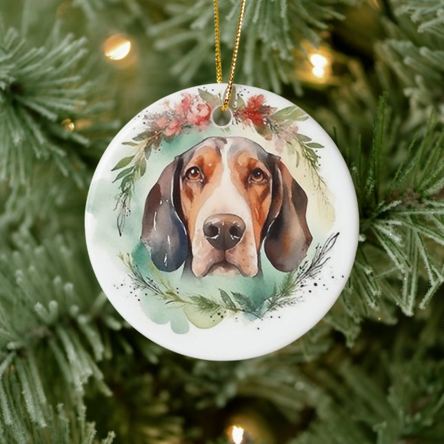 Treeing Walker Christmas Wreath Festive Pup  Ceramic Ornament (Tree)
