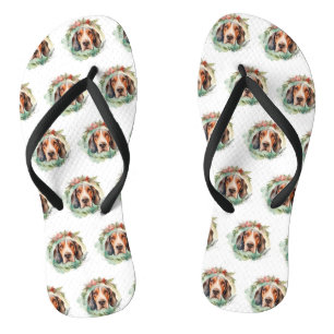 Treeing Walker Christmas Wreath Festive Pup  Flip Flops