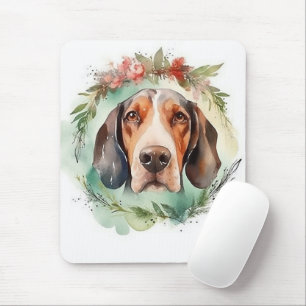 Treeing Walker Christmas Wreath Festive Pup  Mouse Pad