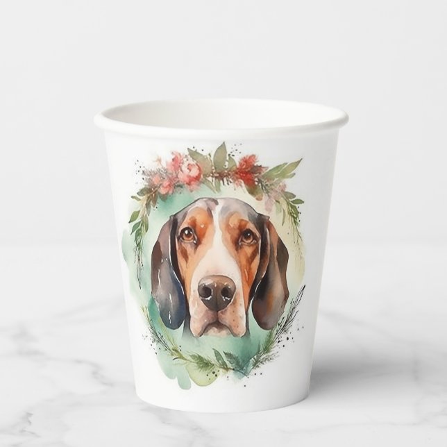 Treeing Walker Christmas Wreath Festive Pup  Paper Cups (Front)