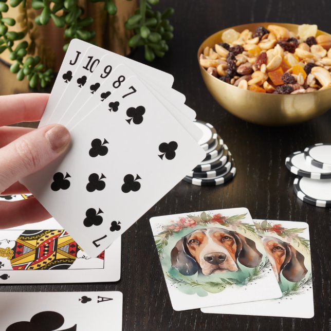Treeing Walker Christmas Wreath Festive Pup  Playing Cards (In Situ)