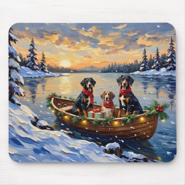 Treeing Walker Coonhound Christmas Boat Holiday Mouse Pad (Front)