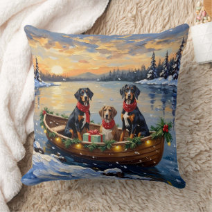 Treeing Walker Coonhound Christmas Boat Holiday Throw Pillow
