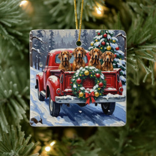 Treeing Walker Coonhound Christmas Red Truck Ceramic Ornament