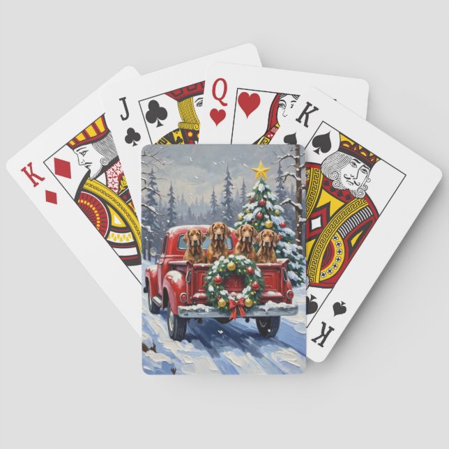 Treeing Walker Coonhound Christmas Red Truck Playing Cards (Back)