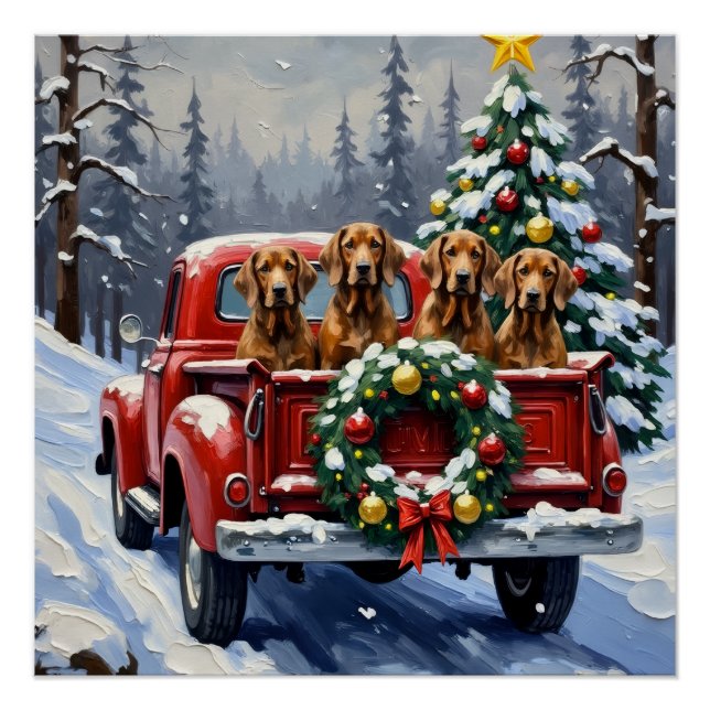 Treeing Walker Coonhound Christmas Red Truck Poster (Front)