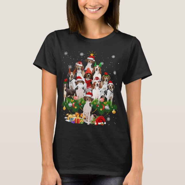 Treeing Walker Coonhound Christmas Tree Lights Dog T-Shirt (Front)