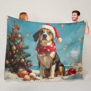 Treeing Walker Coonhound Christmas Vintage Beach  Fleece Blanket
