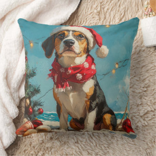 Treeing Walker Coonhound Christmas Vintage Beach  Throw Pillow