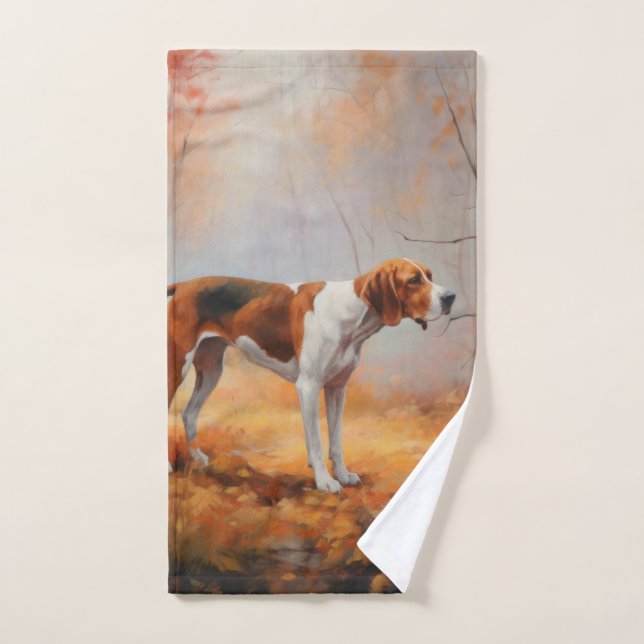 Treeing Walker Coonhound dans les feuilles d'autom (Serviette à main)