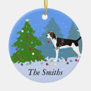 Treeing Walker Coonhound Decorating Christmas Tree Ceramic Ornament