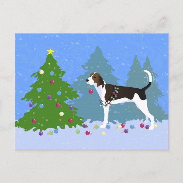 Treeing Walker Coonhound Decorating Christmas Tree Holiday Postcard (Front)