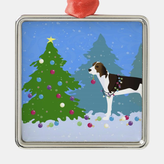 Treeing Walker Coonhound Decorating Christmas Tree Metal Ornament (Front)