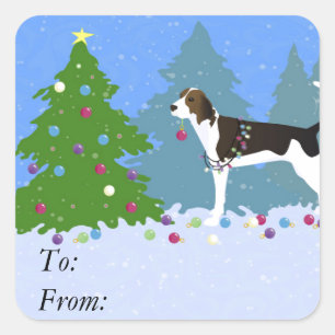 Treeing Walker Coonhound Decorating Christmas Tree Square Sticker