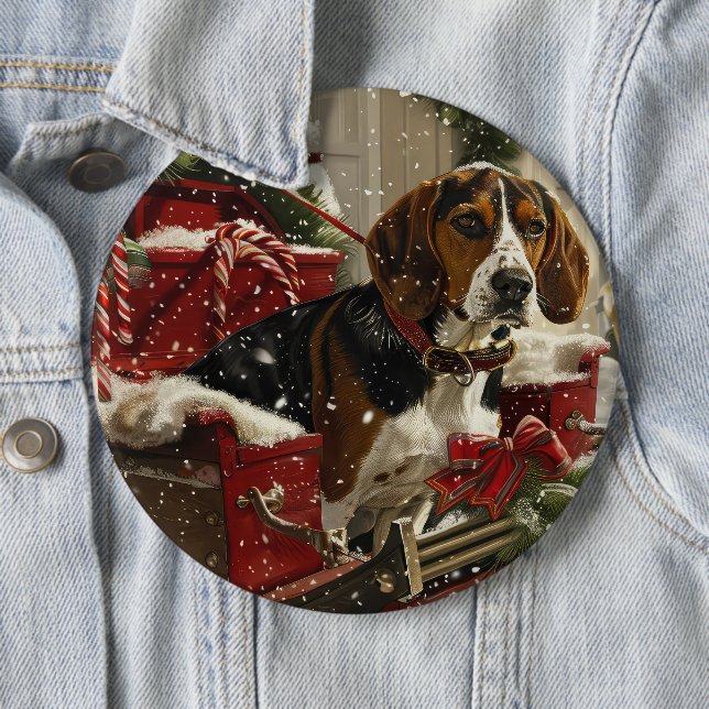Treeing Walker Coonhound Dog Christmas Festive 6 Inch Round Button (In Situ)