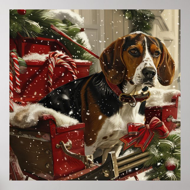 Treeing Walker Coonhound Dog Christmas Festive Poster (Front)