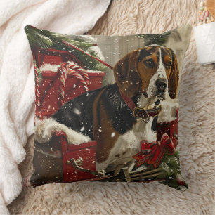 Treeing Walker Coonhound Dog Christmas Festive Throw Pillow