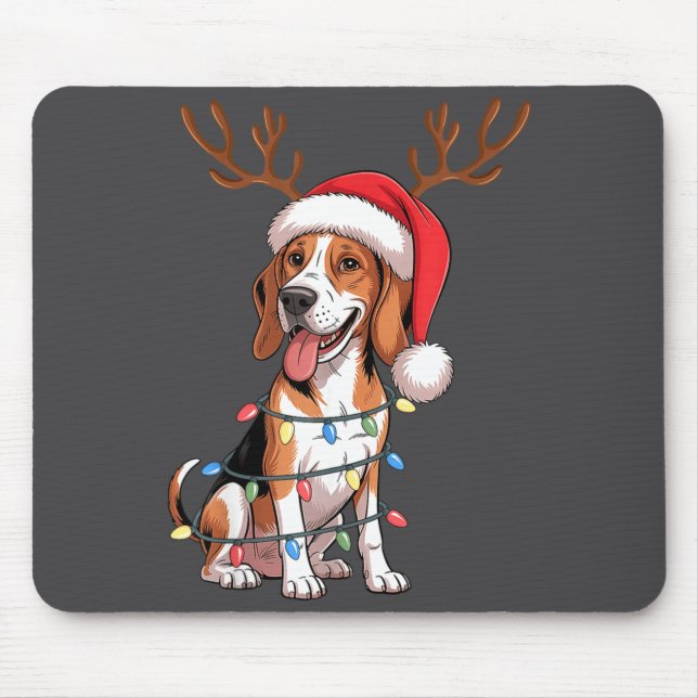 Treeing Walker Coonhound Dog Christmas Lights Sant Mouse Pad (Front)