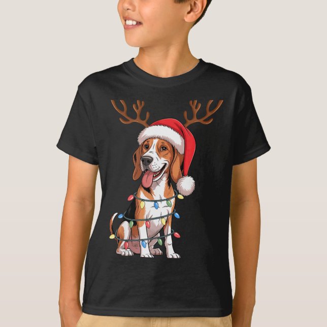 Treeing Walker Coonhound Dog Christmas Lights Sant T-Shirt (Front)
