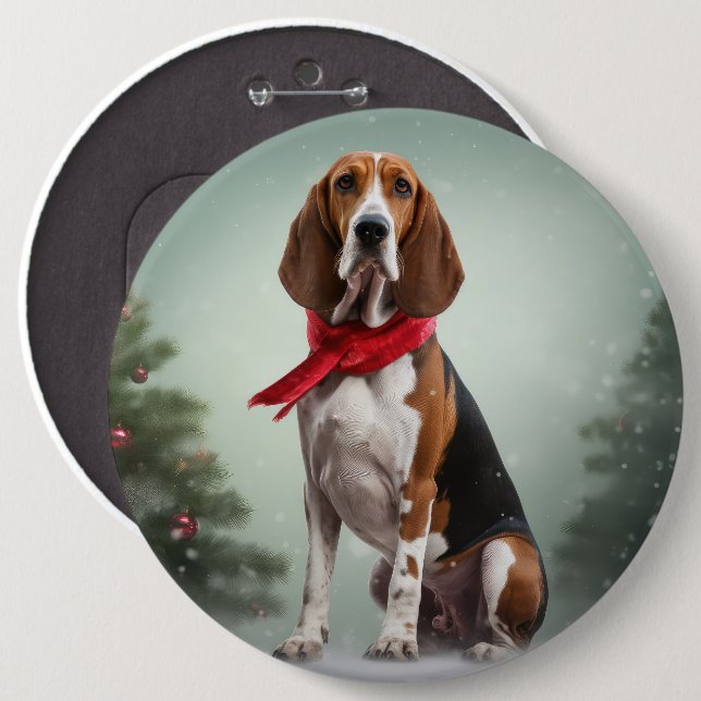 Treeing Walker Coonhound Dog in Snow Christmas 6 Inch Round Button (Front & Back)
