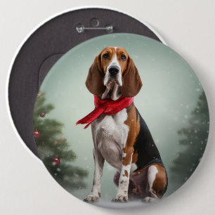 Treeing Walker Coonhound Dog in Snow Christmas 6 Inch Round Button