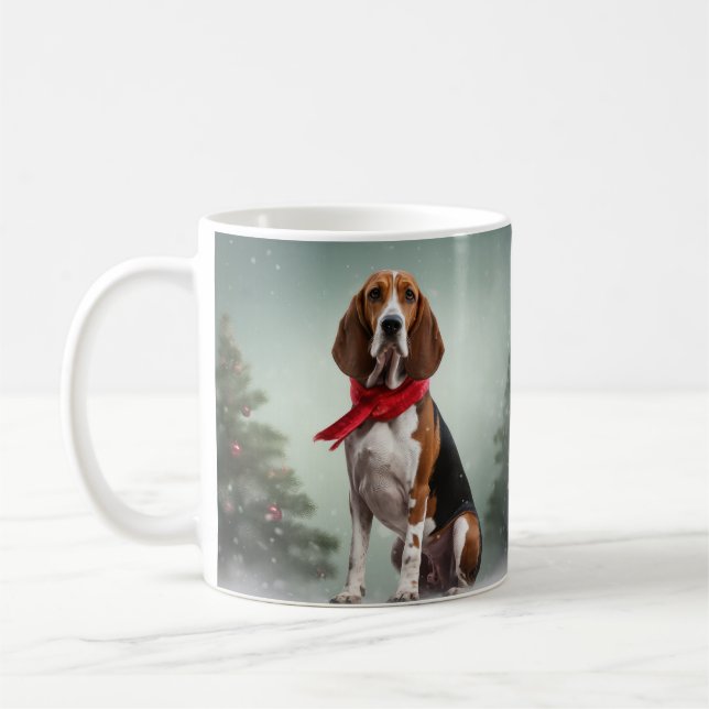Treeing Walker Coonhound Dog in Snow Christmas Coffee Mug (Left)