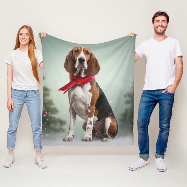Treeing Walker Coonhound Dog in Snow Christmas Fleece Blanket (In Situ)