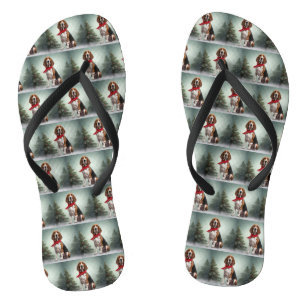 Treeing Walker Coonhound Dog in Snow Christmas Flip Flops