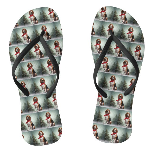 Treeing Walker Coonhound Dog in Snow Christmas Flip Flops (Footbed)