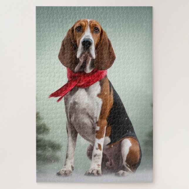 Treeing Walker Coonhound Dog in Snow Christmas Jigsaw Puzzle (Vertical)