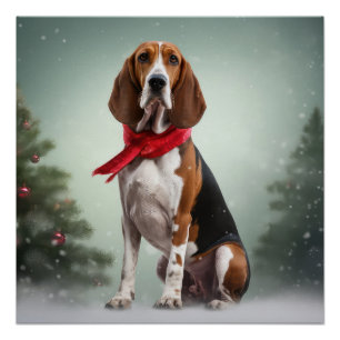 Treeing Walker Coonhound Dog in Snow Christmas Poster